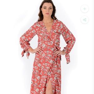 Walker and Wade terra cotta floral wrap dress